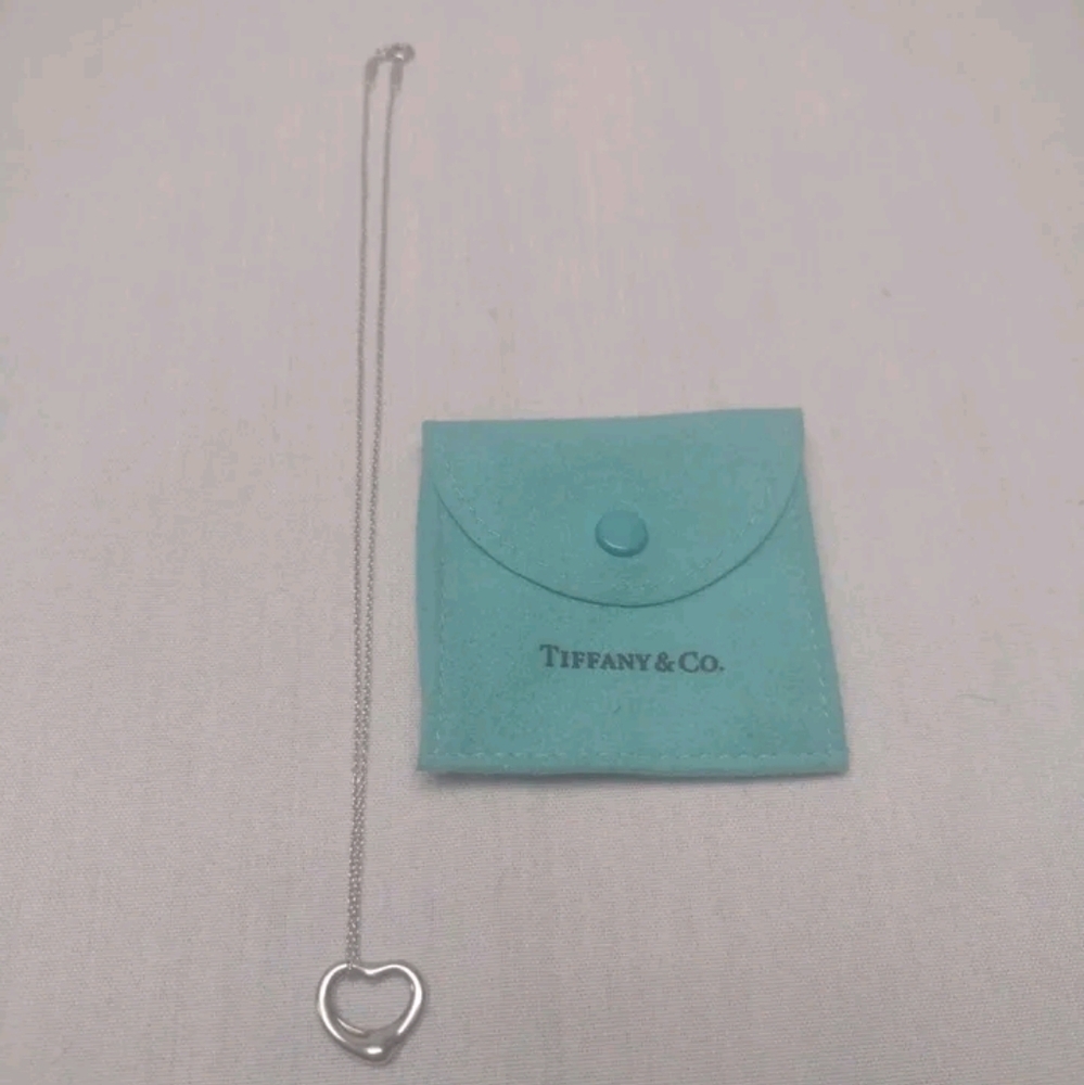 Tiffany & Co. Elsa Peretti Large Open Heart Pendant Necklace With Bag 16in chain